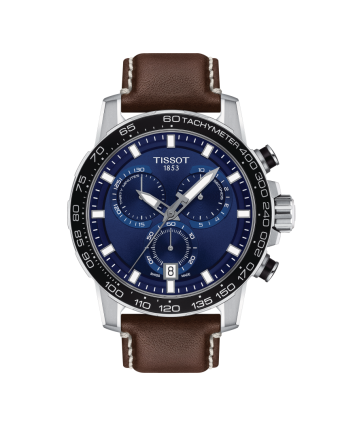 Tissot Supersport Chrono T125.617.16.041.00 sinisellä taululla, valkoisella taustalla edestä