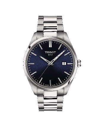 Tissot PR 100 T150.410.11.041.00 sinisellä taululla, valkoisella taustalla edestä