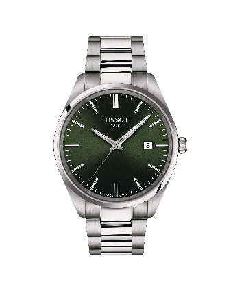 Tissot PR 100 T150.410.11.091.00 vihreällä taululla, valkoisella taustalla edestä